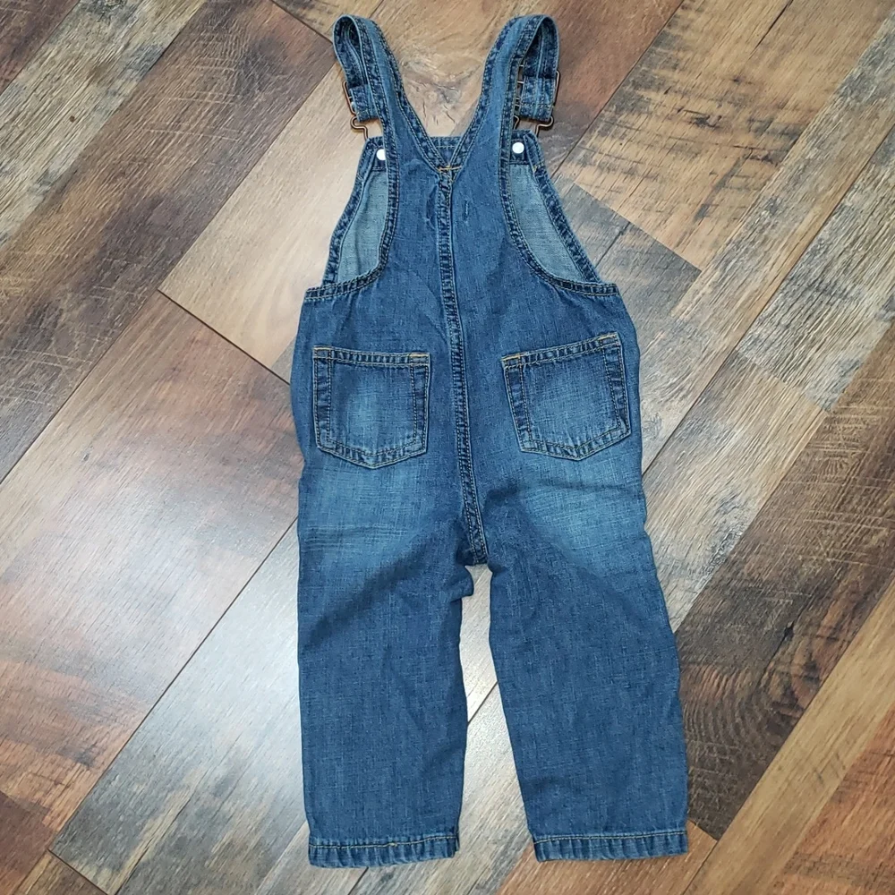 The Children's Place Medium Wash Blue Denim Overalls, Size 9-12 Months